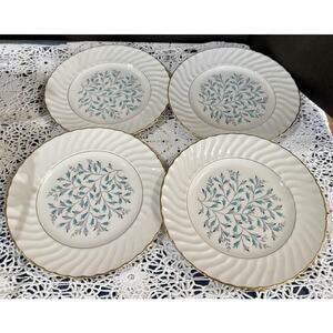Royal Wessex Ironstone Ambassador 4 Dinner Plates Gold Gilt Scalloped England